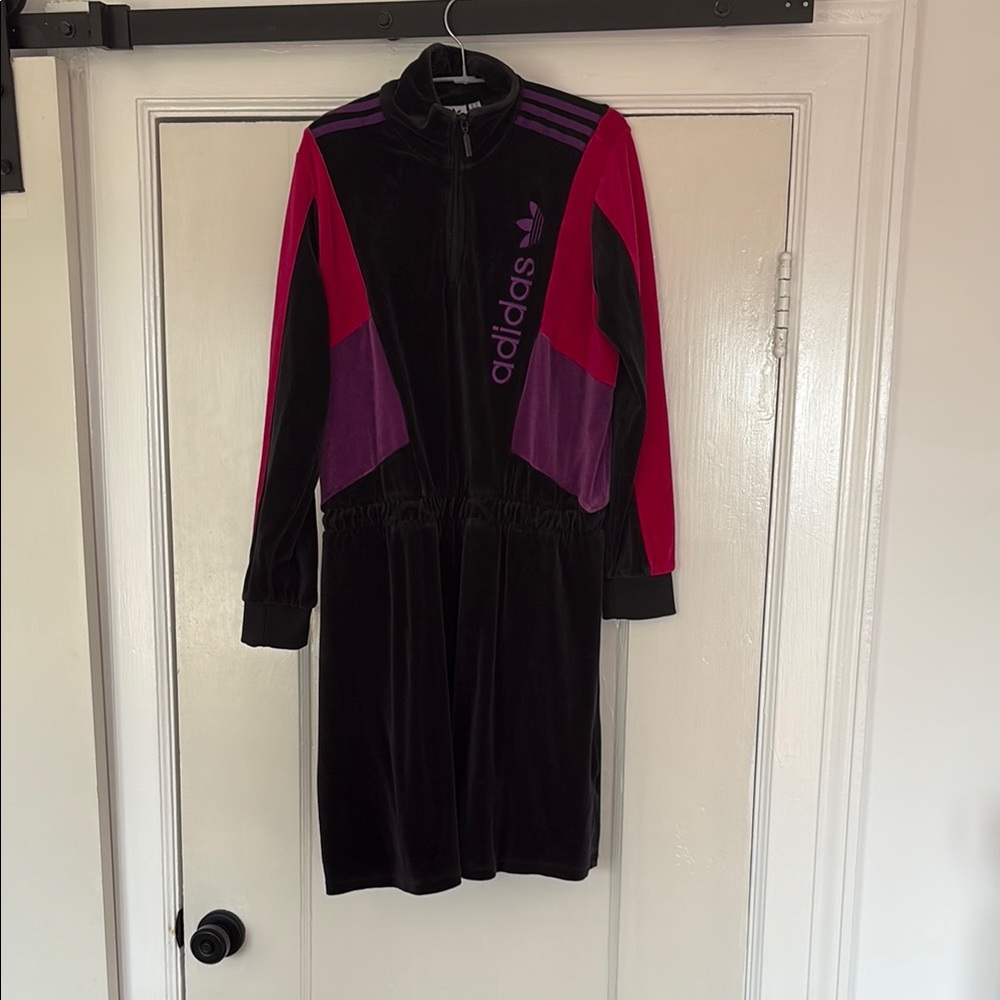 Adidas original velvet Black and Purple Tracksuit Dress Size 10
